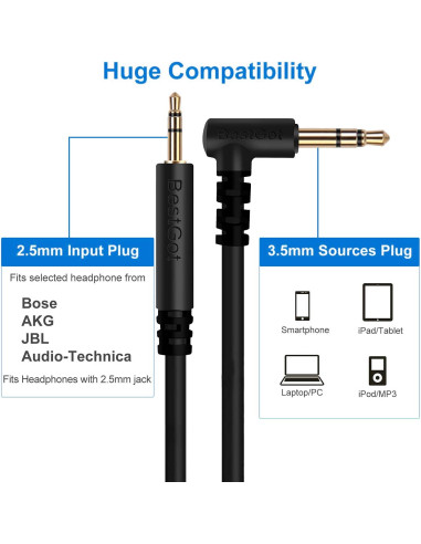 Cable de audio 2.5mm a 3.5mm Galice 1m para auriculares