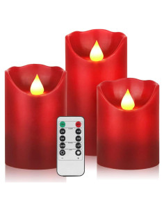 Set de 3 Velas LED Parpadeantes HYW Cera Roja 10-15 cm