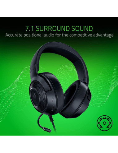 Auriculares Razer Kraken X - Sonido 7.1, Aluminio, Negro
