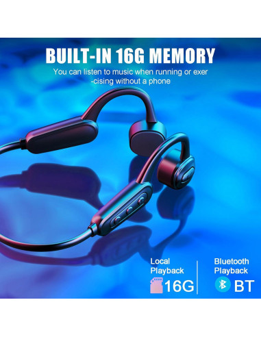 Auriculares de Conducción Ósea Quidnuran Impermeables 16GB Rojo