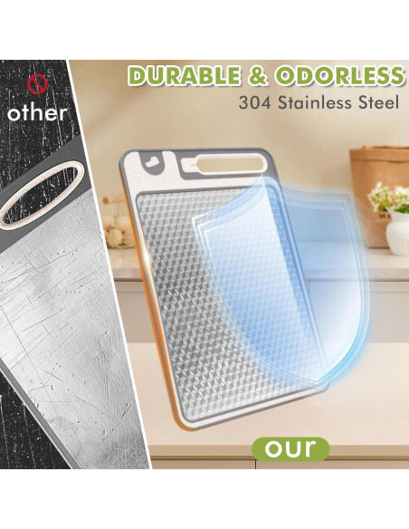 Conjunto de Tablas de Cortar 2 en 1 XIAPIA - Acero Inoxidable y Plástico