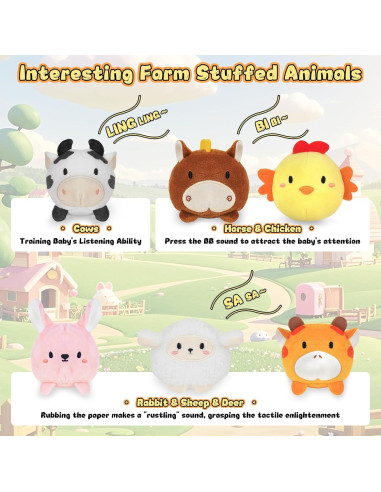 Juguete de Granja Suave Montessori con 6 Animales de Peluche