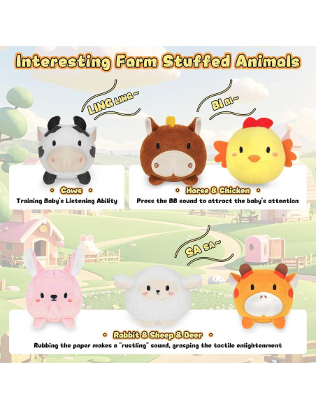 Juguete de Granja Suave Montessori con 6 Animales de Peluche