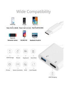 Adaptador USB C OTG 2 en 1 Aimuli 60W Carga y Datos Blanco 2