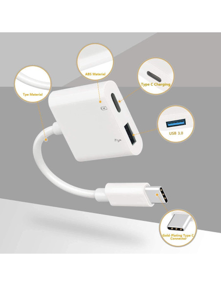 Adaptador USB C OTG 2 en 1 Aimuli 60W Carga y Datos Blanco Adaptador USB C OTG 2 en 1 Aimuli 60W Carga y Datos Blanco