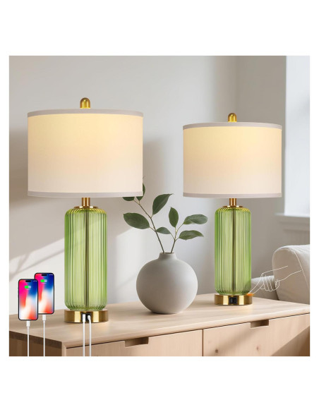 Juego de Lámparas de Mesa WIHTU Verde Regulables 3 Niveles USB