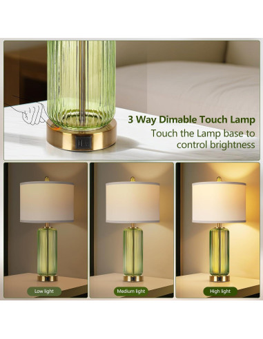 Juego de Lámparas de Mesa WIHTU Verde Regulables 3 Niveles USB