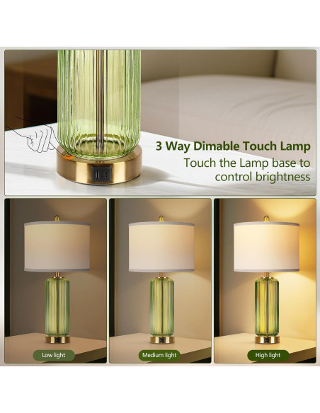 Juego de Lámparas de Mesa WIHTU Verde Regulables 3 Niveles USB