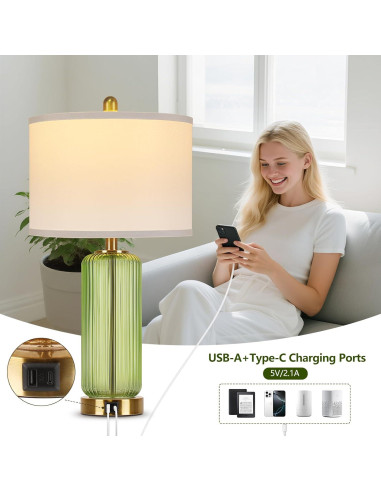 Juego de Lámparas de Mesa WIHTU Verde Regulables 3 Niveles USB