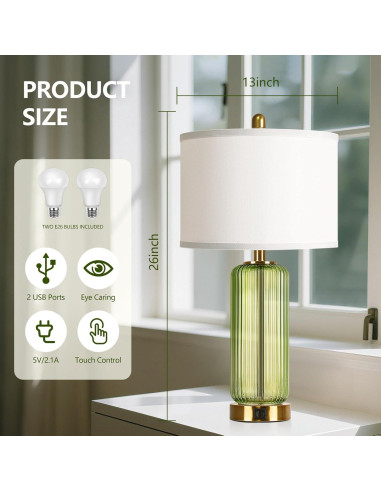 Juego de Lámparas de Mesa WIHTU Verde Regulables 3 Niveles USB