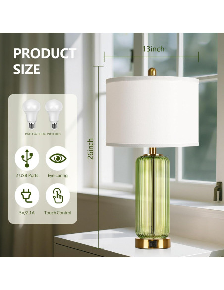 Juego de Lámparas de Mesa WIHTU Verde Regulables 3 Niveles USB