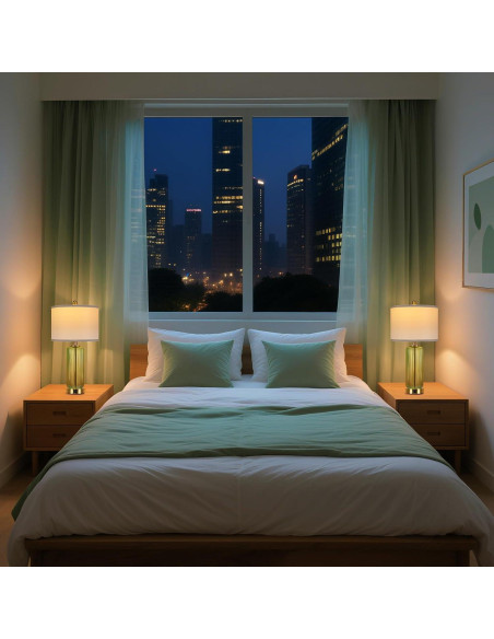 Juego de Lámparas de Mesa WIHTU Verde Regulables 3 Niveles USB