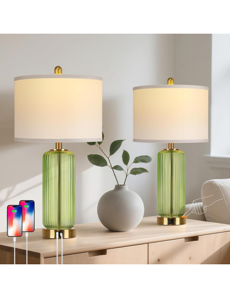 Juego de Lámparas de Mesa WIHTU Verde Regulables 3 Niveles USB