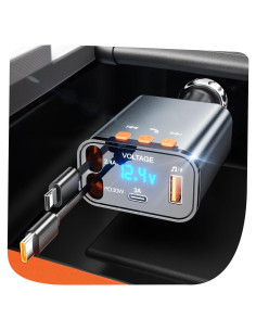 Adaptador de Coche Bluetooth 5.3 Retráctil 5 en 1 con Cargador USB PD