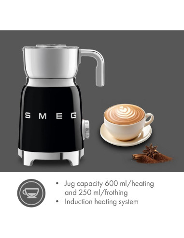 Espumador de Leche Smeg MFF01 Negro 500W Acero Inoxidable