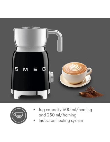 Espumador de Leche Smeg MFF01 Negro 500W Acero Inoxidable