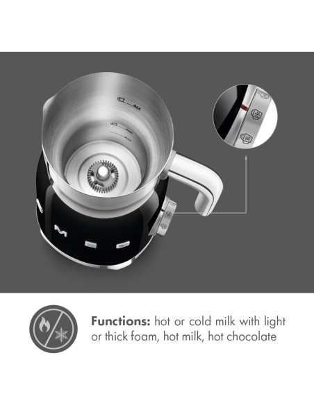 Espumador de Leche Smeg MFF01 Negro 500W Acero Inoxidable