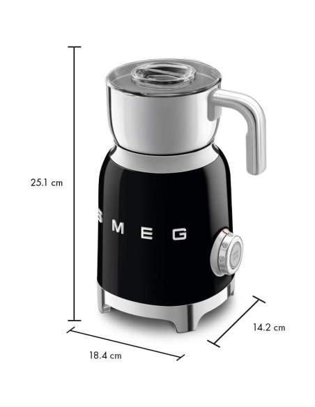 Espumador de Leche Smeg MFF01 Negro 500W Acero Inoxidable
