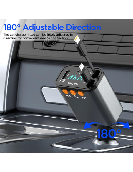 Adaptador de Coche Bluetooth 5.3 Retráctil 5 en 1 con Cargador USB PD