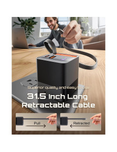 Cargador USB C Retráctil 65W GaN 3 con Cable y Doble Puerto 2