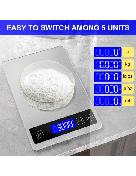 Escala de Cocina Digital 10kg Ionsno, Precisión 1g, Acero Inoxidable
