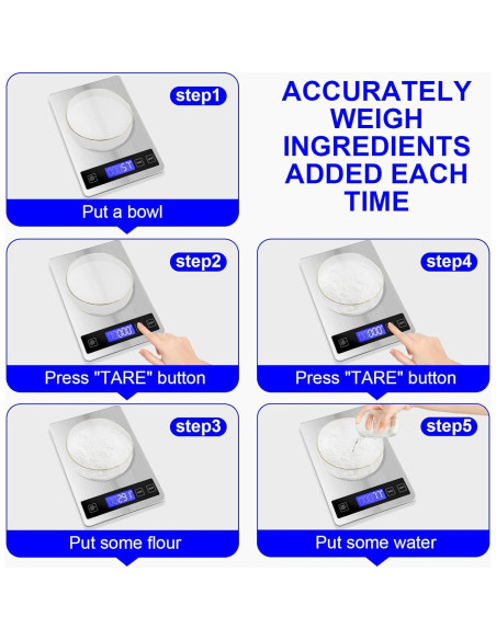 Escala de Cocina Digital 10kg Ionsno, Precisión 1g, Acero Inoxidable