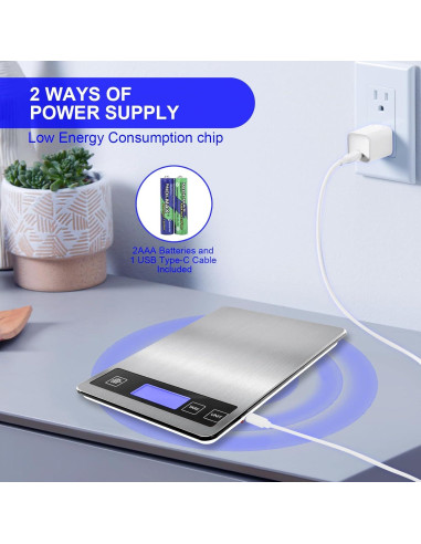 Escala de Cocina Digital 10kg Ionsno, Precisión 1g, Acero Inoxidable