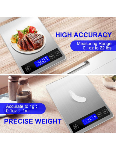 Escala de Cocina Digital 10kg Ionsno, Precisión 1g, Acero Inoxidable