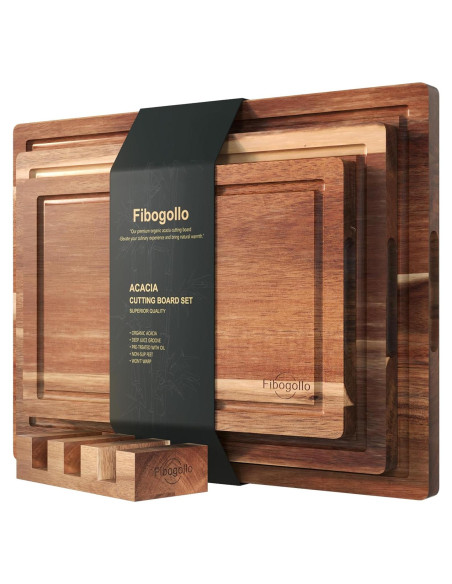 Juego de 3 Tablas de Cortar de Madera de Acacia Fibogollo