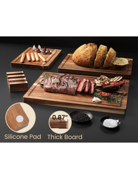 Juego de 3 Tablas de Cortar de Madera de Acacia Fibogollo