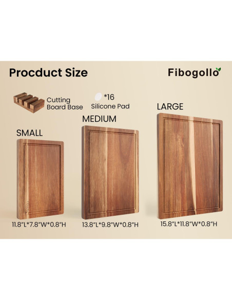 Juego de 3 Tablas de Cortar de Madera de Acacia Fibogollo