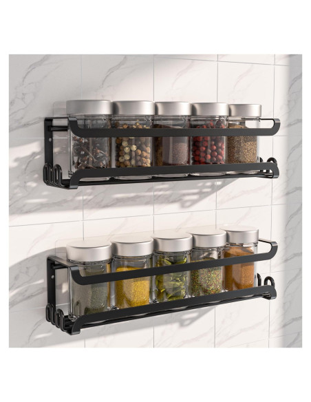 Estante de Especias Colgante LUCYCAZ Negro 2 Pack con 8 Ganchos