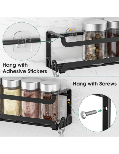 Estante de Especias Colgante LUCYCAZ Negro 2 Pack con 8 Ganchos