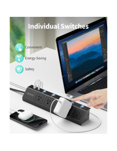 Regleta de Enchufes Plana HOPOW 3m 5 Salidas 4 USB Carga Rápida 2