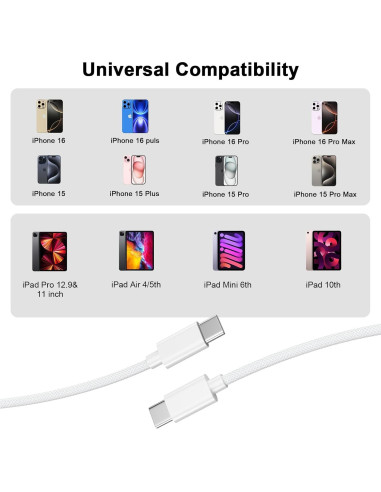 Cable de Carga USB C a C Belcompany 6FT 60W Paquete de 2