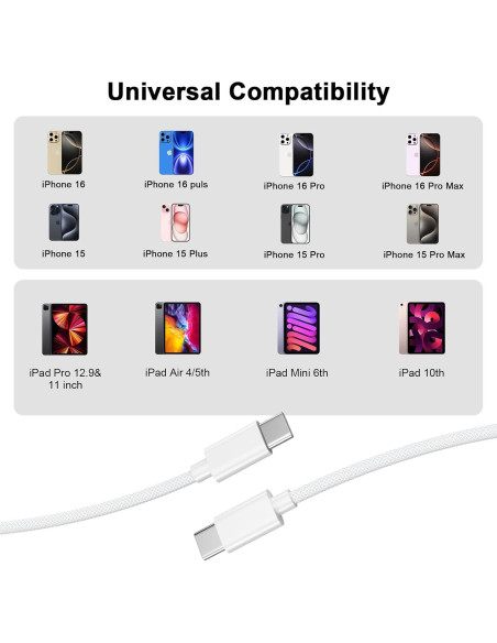 Cable de Carga USB C a C Belcompany 6FT 60W Paquete de 2