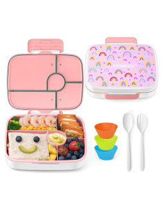 Caja Bento para Niños ANDMOON Rosa 5 Compartimentos 1300ml
