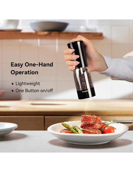 Juego de Molinillos Eléctricos de Sal y Pimienta TOMEEM - Recargables, 5 Niveles, Luz LED