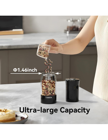 Juego de Molinillos Eléctricos de Sal y Pimienta TOMEEM - Recargables, 5 Niveles, Luz LED