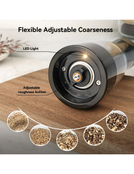 Juego de Molinillos Eléctricos de Sal y Pimienta TOMEEM - Recargables, 5 Niveles, Luz LED