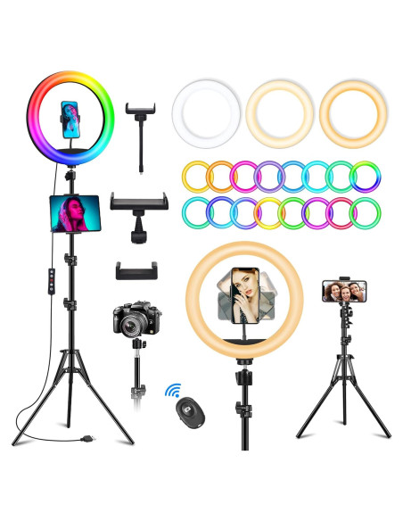Luz de Anillo RGB 26.2 cm WisaKey con Trípode Ajustable 160 cm