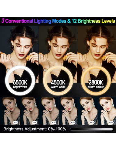 Luz de Anillo RGB 26.2 cm WisaKey con Trípode Ajustable 160 cm