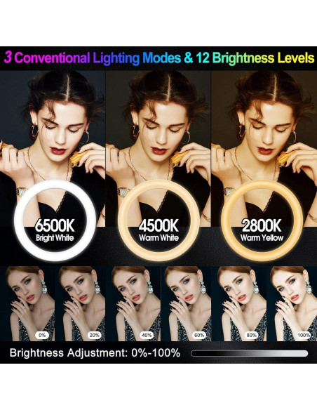 Luz de Anillo RGB 26.2 cm WisaKey con Trípode Ajustable 160 cm