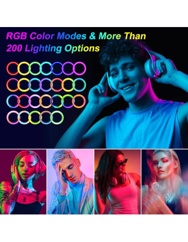 Luz de Anillo RGB 26.2 cm WisaKey con Trípode Ajustable 160 cm