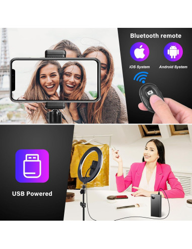 Luz de Anillo RGB 26.2 cm WisaKey con Trípode Ajustable 160 cm