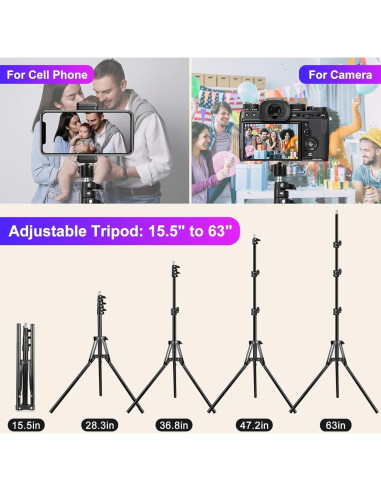 Luz de Anillo RGB 26.2 cm WisaKey con Trípode Ajustable 160 cm