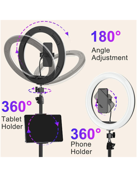 Luz de Anillo RGB 26.2 cm WisaKey con Trípode Ajustable 160 cm
