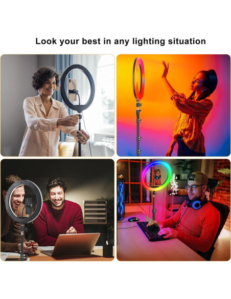 Luz de Anillo RGB 26.2 cm WisaKey con Trípode Ajustable 160 cm