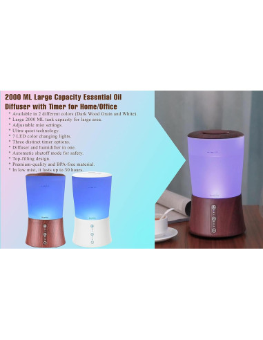 Difusor de Aceite Esencial BlueHills 2000ml Aromaterapia