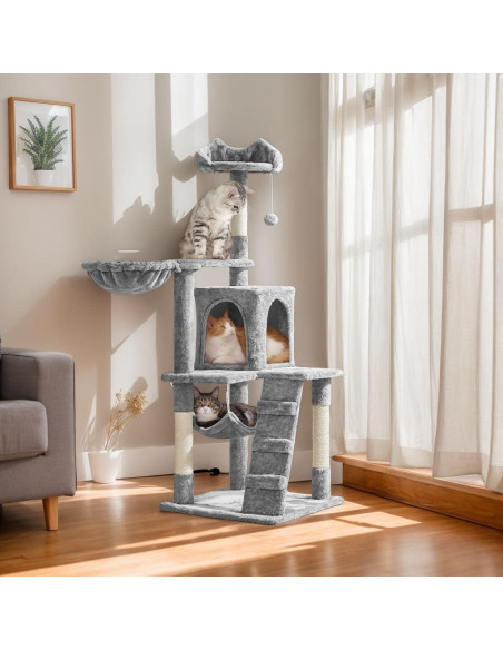Árbol para Gatos Yaheetech 137cm Rascador con Hamaca Gris